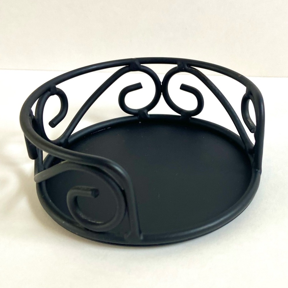Black Iron Scroll Coaster Holder with Marble Coasters - Picture 2 of 14